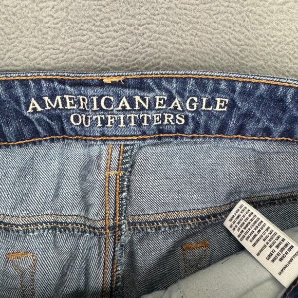 VTG American Eagle Womens Jeans Button Fly Boy Crop Mid Rise Blue Distressed‎ 4 - Picture 3 of 10
